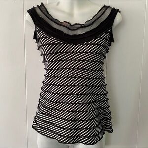 Selma Karaca Ribbon Mesh Detail Top Black White Art Artist Lagenlook Striped